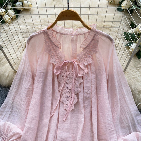 French Style Lace Patchwork Shirt