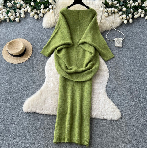 Knitted Shawl&Slip Dress 2Pcs