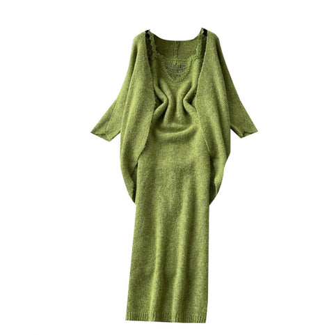 Knitted Shawl&Slip Dress 2Pcs