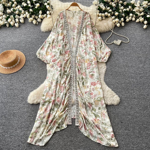 Deep V-neck Beaded Shawl Dress