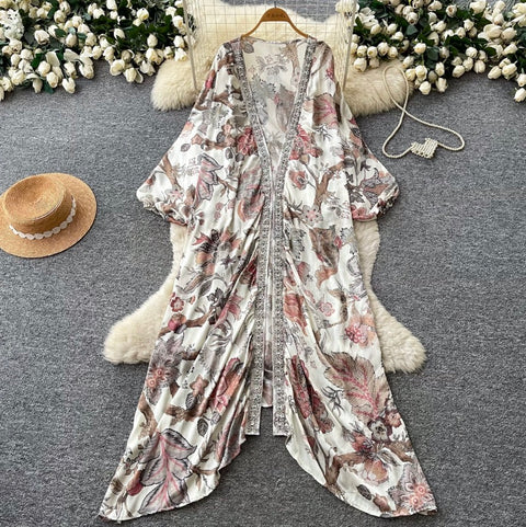 Deep V-neck Beaded Shawl Dress