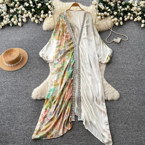 Deep V-neck Beaded Shawl Dress