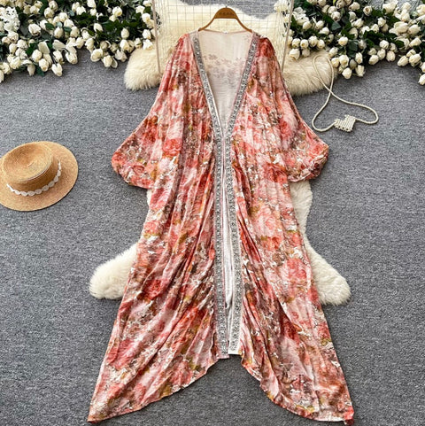 Deep V-neck Beaded Shawl Dress