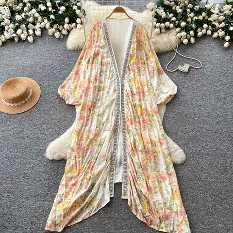 Deep V-neck Beaded Shawl Dress