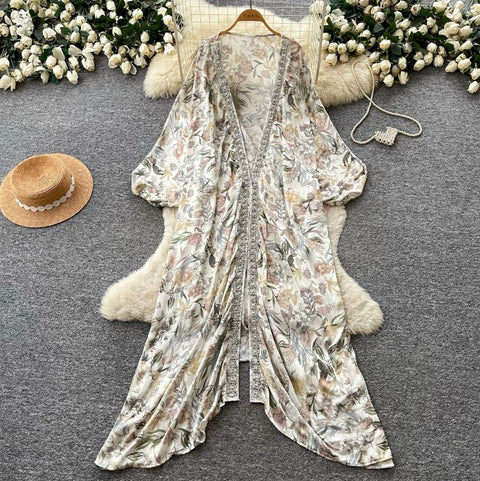 Deep V-neck Beaded Shawl Dress