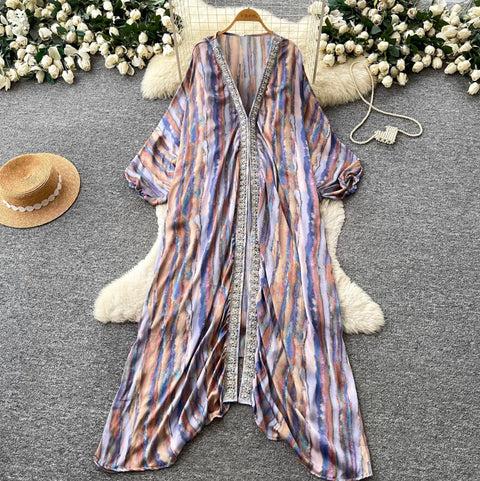 Deep V-neck Beaded Shawl Dress