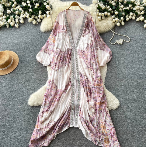 Deep V-neck Beaded Shawl Dress