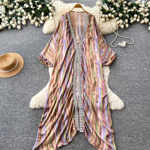 Deep V-neck Beaded Shawl Dress