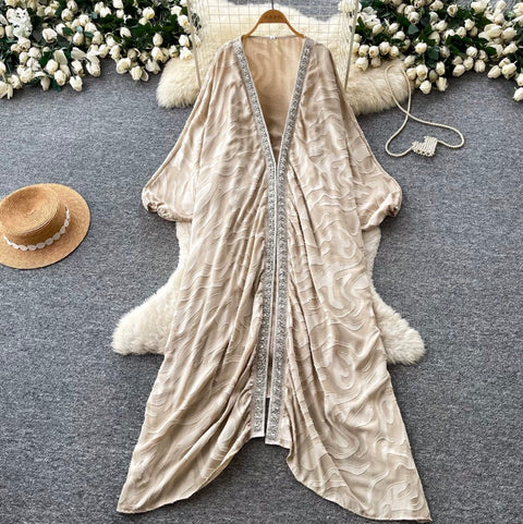 Deep V-neck Beaded Shawl Dress