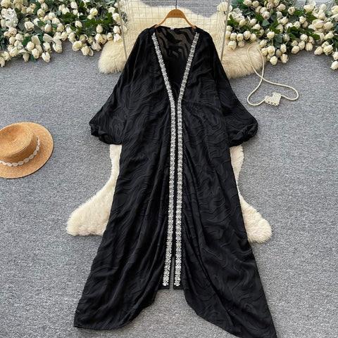 Deep V-neck Beaded Shawl Dress