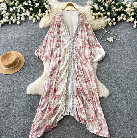 Deep V-neck Beaded Shawl Dress