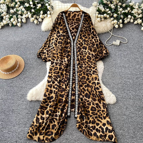 Deep V-neck Beaded Shawl Dress