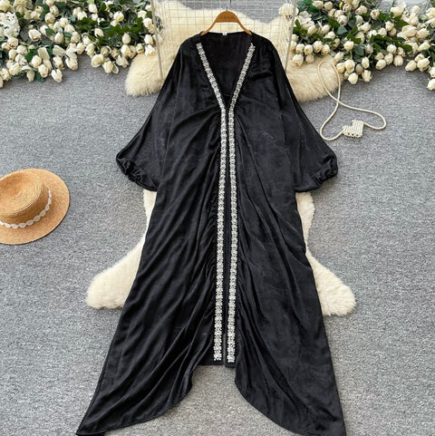 Deep V-neck Beaded Shawl Dress