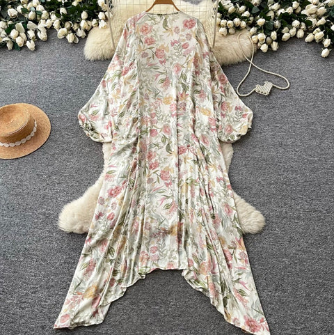 Deep V-neck Beaded Shawl Dress