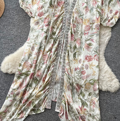 Deep V-neck Beaded Shawl Dress