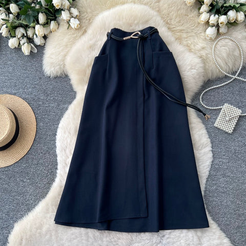 Elegant Pleated Skirt with Belt