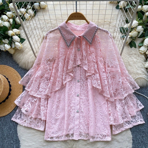 French Style Hollowed Lace Shirt