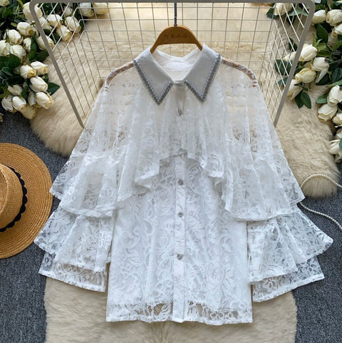 French Style Hollowed Lace Shirt