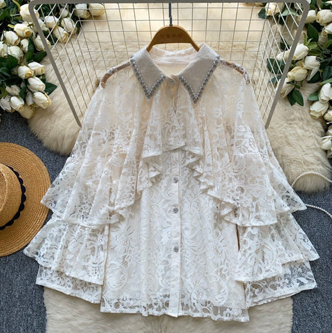 French Style Hollowed Lace Shirt
