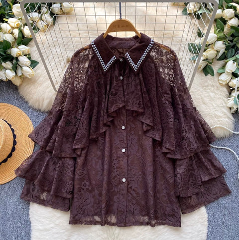 French Style Hollowed Lace Shirt