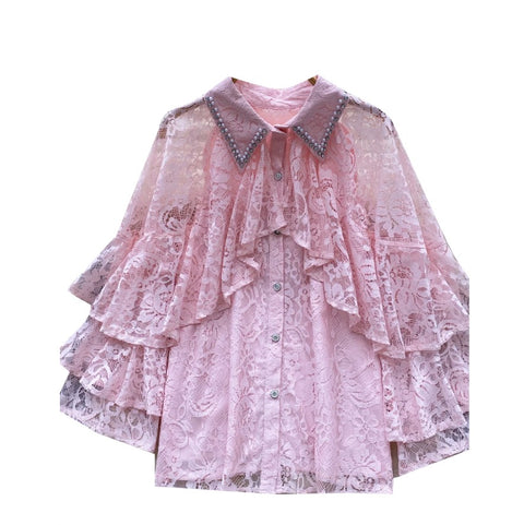 French Style Hollowed Lace Shirt