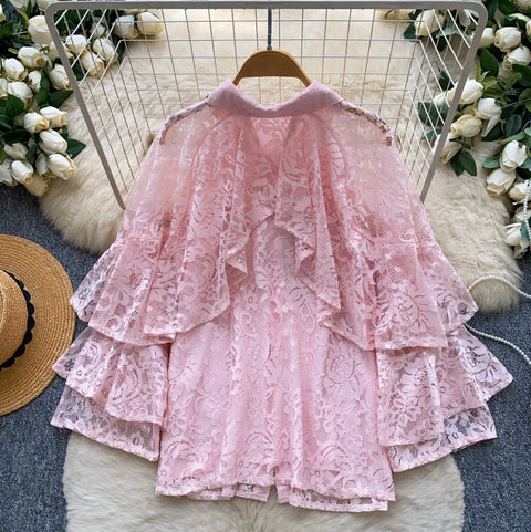French Style Hollowed Lace Shirt