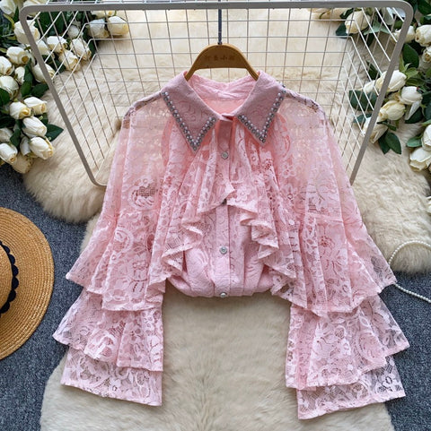 French Style Hollowed Lace Shirt