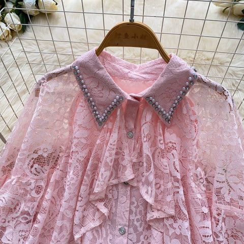French Style Hollowed Lace Shirt