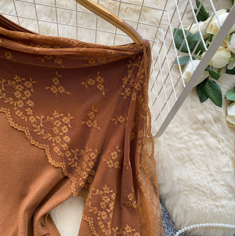 Slant Neckline Lace Patchwork Top