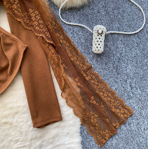 Slant Neckline Lace Patchwork Top