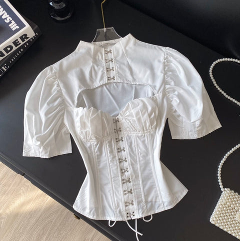 Hollowed Puffy White Fishbone Top