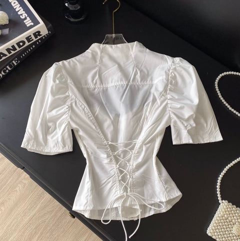 Hollowed Puffy White Fishbone Top