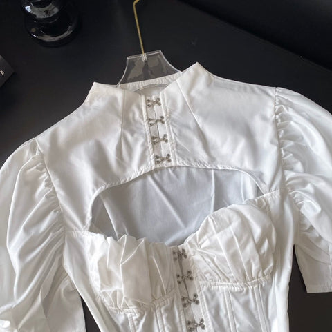 Hollowed Puffy White Fishbone Top