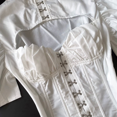 Hollowed Puffy White Fishbone Top