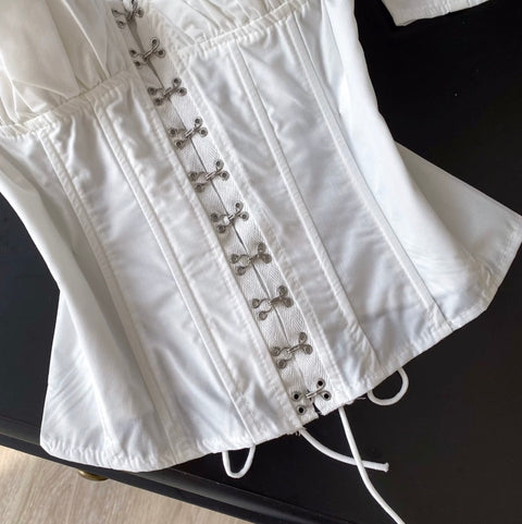 Hollowed Puffy White Fishbone Top