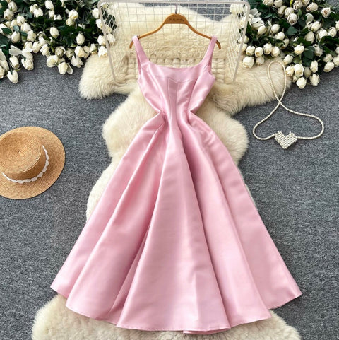 French Style Pleated Pink Dress