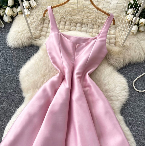 French Style Pleated Pink Dress