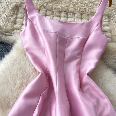 French Style Pleated Pink Dress