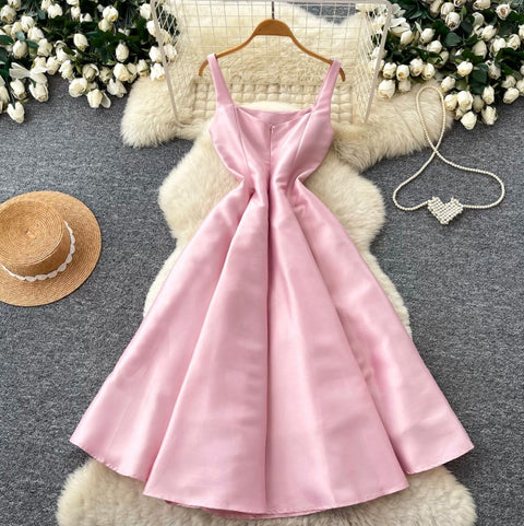 French Style Pleated Pink Dress