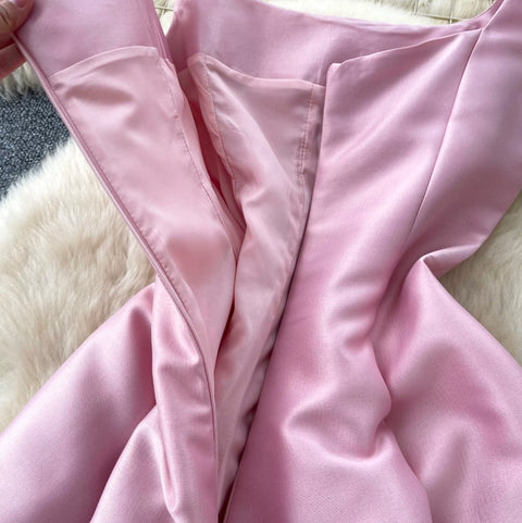 French Style Pleated Pink Dress