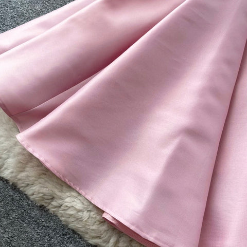 French Style Pleated Pink Dress