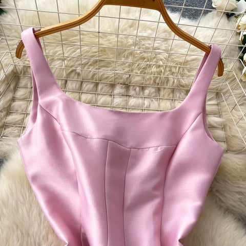 French Style Pleated Pink Dress