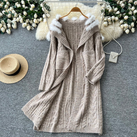Thermal Hooded Knitted Cardigan