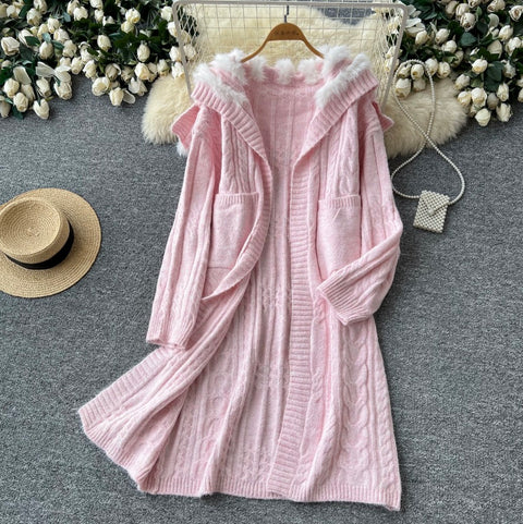 Thermal Hooded Knitted Cardigan