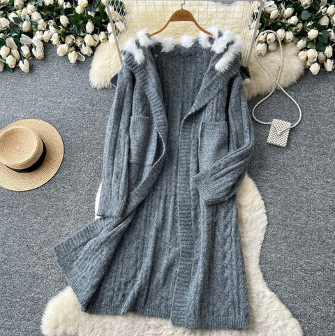 Thermal Hooded Knitted Cardigan