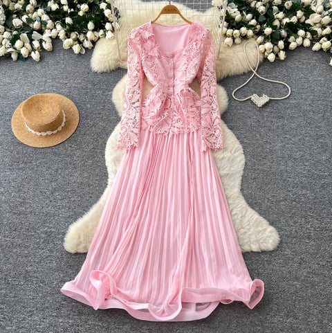 Cardigan & Pleated Vest Dress 2Pcs