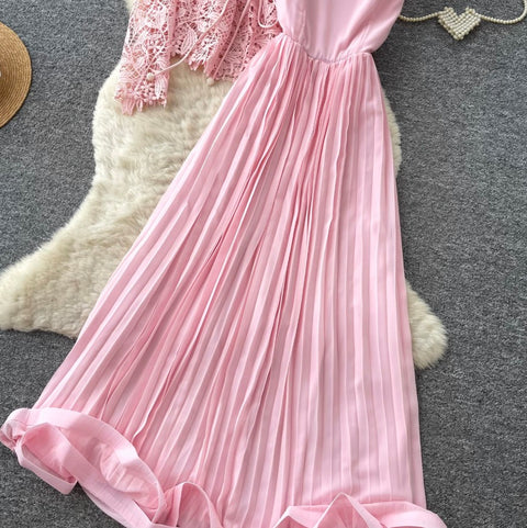 Cardigan & Pleated Vest Dress 2Pcs