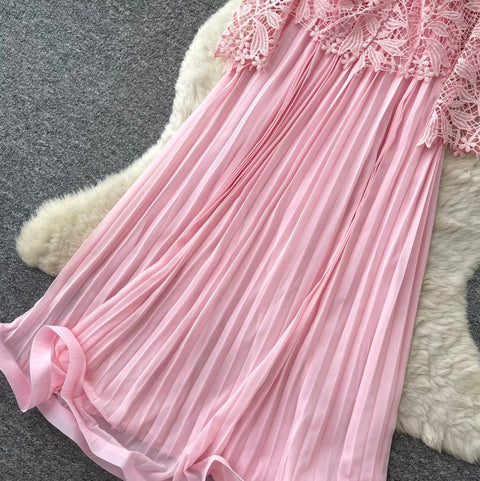 Cardigan & Pleated Vest Dress 2Pcs