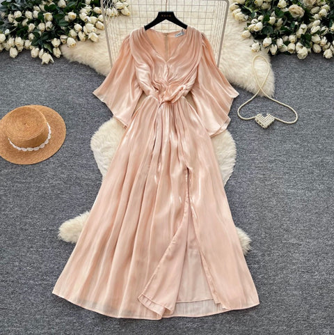 V-neck Elegant Ruffled Dress