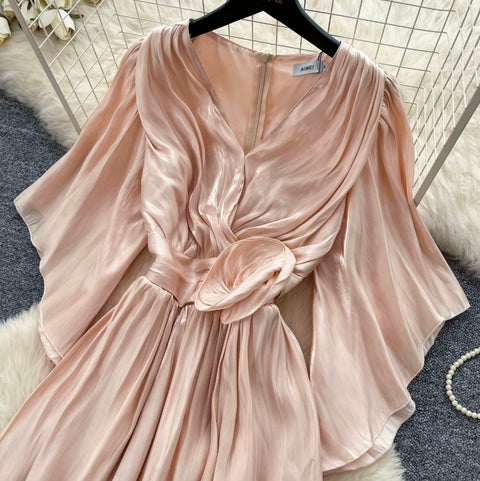 V-neck Elegant Ruffled Dress